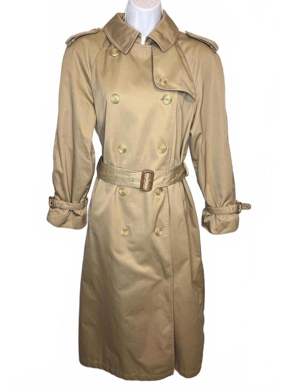 Vintage 90s Evan-Picone Preppy Trench Coat • Classic Tan • Patterned Lining-Med